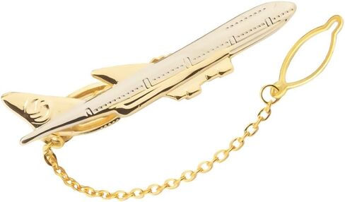 Airplane Tie Clip for Men, Gold Aircraft Tie Bar with Chain, Aviation Travel Theme Tie Pin, Stylish Formal Accessory for Suit Business Wedding Gift in Kuwait