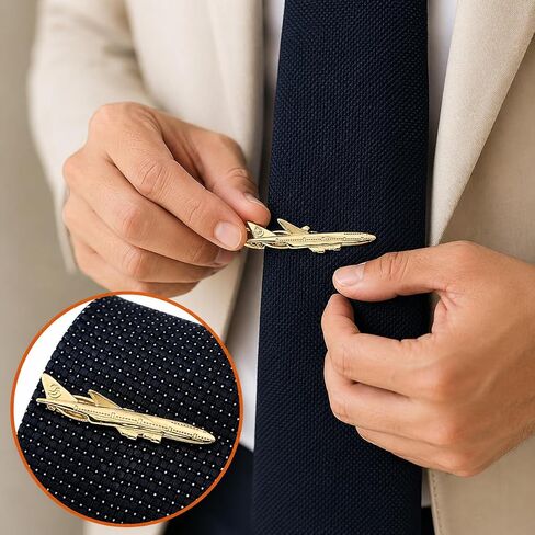 Airplane Tie Clip for Men, Gold Aircraft Tie Bar with Chain, Aviation Travel Theme Tie Pin, Stylish Formal Accessory for Suit Business Wedding Gift in Kuwait