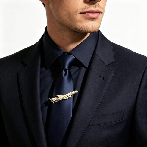 Airplane Tie Clip for Men, Gold Aircraft Tie Bar with Chain, Aviation Travel Theme Tie Pin, Stylish Formal Accessory for Suit Business Wedding Gift in Kuwait