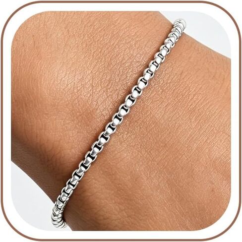 925 Sterling Silver 3mm Box Link Chain Bracelet for Women, 6.5 to 8 Inches in Saudi Arabia