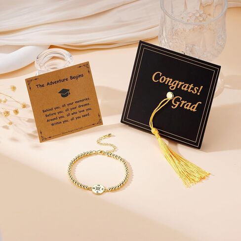 Graduation Bracelet 2026 14k Gold Plated Beaded Bracelets for Women Compass Graduation Gifts for Daughter Sister Graduate Jewelry Accessories in Saudi Arabia