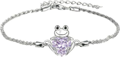 Frog Bracelet 18k White Gold Plated Frog Birthstone Bracelet Animal Heart Birthstone Jewelry Birthday Gift for Women in Kuwait