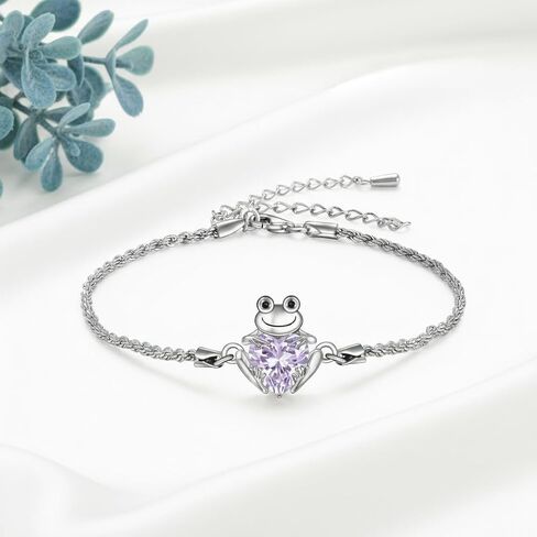 Frog Bracelet 18k White Gold Plated Frog Birthstone Bracelet Animal Heart Birthstone Jewelry Birthday Gift for Women in Kuwait