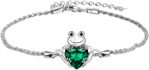 Frog Bracelet 18k White Gold Plated Frog Birthstone Bracelet Animal Heart Birthstone Jewelry Birthday Gift for Women in Kuwait