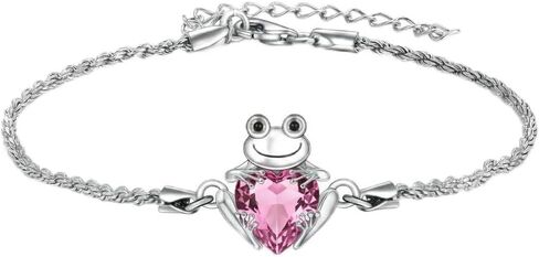 Frog Bracelet 18k White Gold Plated Frog Birthstone Bracelet Animal Heart Birthstone Jewelry Birthday Gift for Women in Kuwait