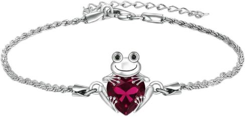 Frog Bracelet 18k White Gold Plated Frog Birthstone Bracelet Animal Heart Birthstone Jewelry Birthday Gift for Women in Kuwait