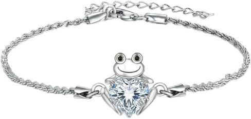 Frog Bracelet 18k White Gold Plated Frog Birthstone Bracelet Animal Heart Birthstone Jewelry Birthday Gift for Women in Kuwait