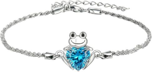 Frog Bracelet 18k White Gold Plated Frog Birthstone Bracelet Animal Heart Birthstone Jewelry Birthday Gift for Women in Kuwait
