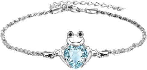 Frog Bracelet 18k White Gold Plated Frog Birthstone Bracelet Animal Heart Birthstone Jewelry Birthday Gift for Women in Kuwait