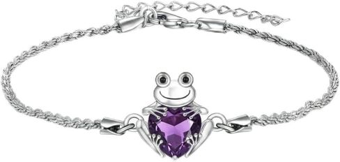 Frog Bracelet 18k White Gold Plated Frog Birthstone Bracelet Animal Heart Birthstone Jewelry Birthday Gift for Women in Kuwait