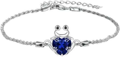 Frog Bracelet 18k White Gold Plated Frog Birthstone Bracelet Animal Heart Birthstone Jewelry Birthday Gift for Women in Kuwait