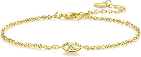 Gold Bracelets for Women 14K Gold Bracelets for Women Evil Eye Bracelet for Womens Unique Cultural Symbol on O-Chain Womens Bracelet With Adjustable Length (7-8.6) in in Saudi Arabia