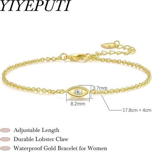 Gold Bracelets for Women 14K Gold Bracelets for Women Evil Eye Bracelet for Womens Unique Cultural Symbol on O-Chain Womens Bracelet With Adjustable Length (7-8.6) in in Saudi Arabia