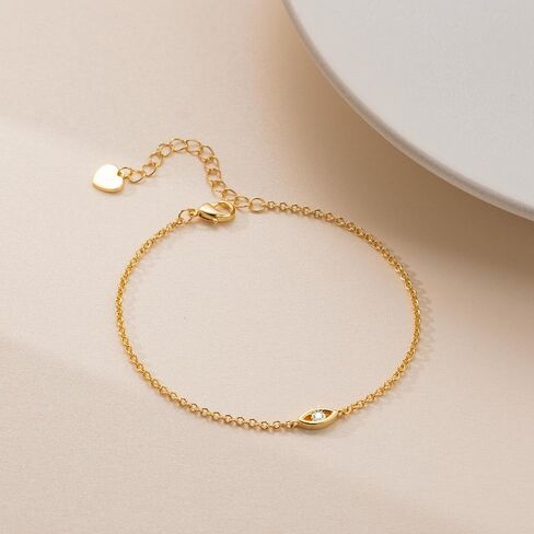 Gold Bracelets for Women 14K Gold Bracelets for Women Evil Eye Bracelet for Womens Unique Cultural Symbol on O-Chain Womens Bracelet With Adjustable Length (7-8.6) in in Saudi Arabia