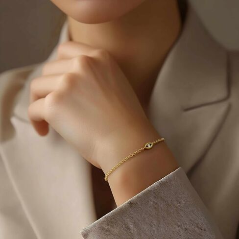 Gold Bracelets for Women 14K Gold Bracelets for Women Evil Eye Bracelet for Womens Unique Cultural Symbol on O-Chain Womens Bracelet With Adjustable Length (7-8.6) in in Saudi Arabia