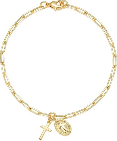 14K Gold Bracelets for Women Trendy Cross Bracelet for Men Womens 14k Gold Ankle Bracelets for Women Delicate Cross and Virgin Mary Charms Mens Bracelet 17/19/21cm in Saudi Arabia