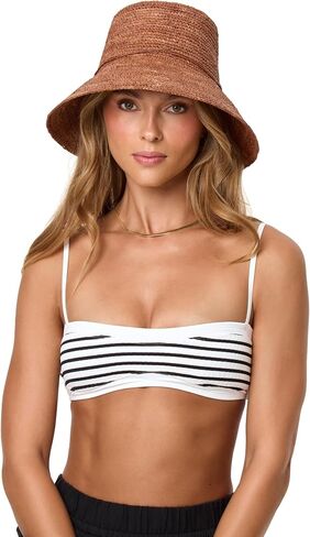 L*Space Seville Hat, Structured 100% Raffia Bucket Hat, Sun Shade Summer Accessory, Tie Crown Detail, Beach Vacation Headwear, Brown in Kuwait