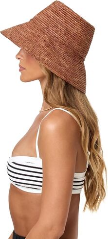 L*Space Seville Hat, Structured 100% Raffia Bucket Hat, Sun Shade Summer Accessory, Tie Crown Detail, Beach Vacation Headwear, Brown in Kuwait
