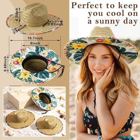 Didaey 3 Pcs Wide Brim Straw Hat with Colored Lining Fabric Patch for Men Women, Wide Brim Beach Sun Hat for Summer Beach Fishing Garden Farm Sun Protection, One Size in Kuwait