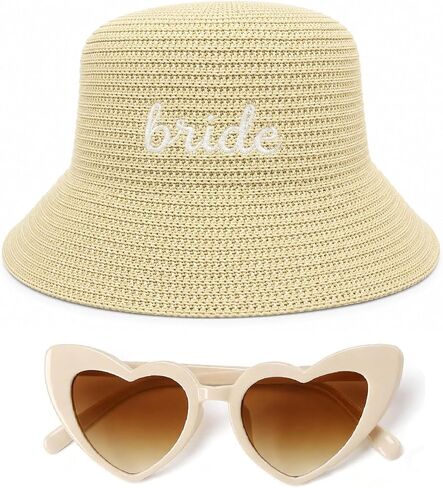 Bride Straw Bucket Hat Bridal Hat Beach Bachelorette Accessory Party Headwear Decorations Wedding Beige Honeymoon Gifts in Saudi Arabia