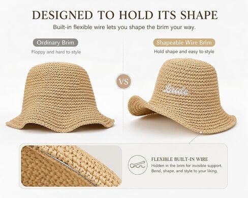 Bride Straw Bucket Hat Bridal Hat Beach Bachelorette Accessory Party Headwear Decorations Wedding Beige Honeymoon Gifts in Saudi Arabia