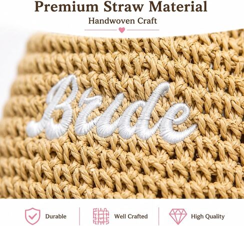 Bride Straw Bucket Hat Bridal Hat Beach Bachelorette Accessory Party Headwear Decorations Wedding Beige Honeymoon Gifts in Saudi Arabia