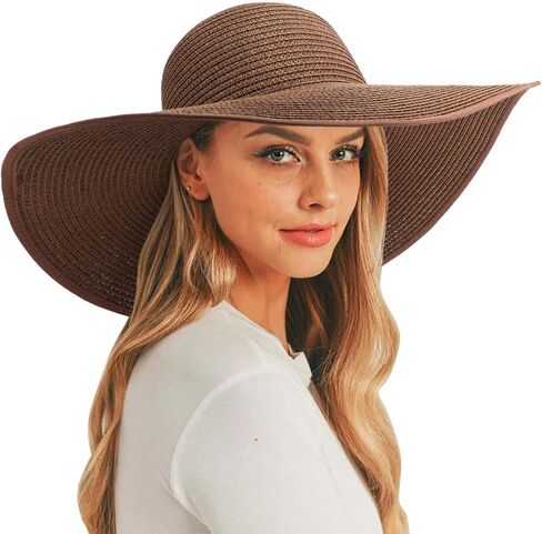 AQOKKA Sun Hats for Women Big Straw Wide Brim Summer Beach Hat Floppy Foldable Roll up Cap for Outdoor UPF 50+ in Kuwait