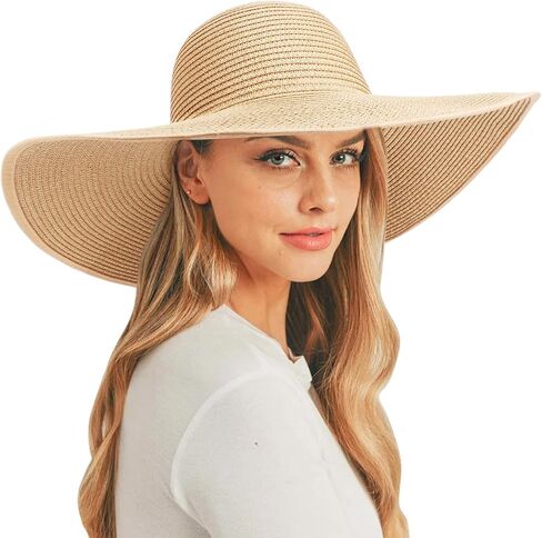AQOKKA Sun Hats for Women Big Straw Wide Brim Summer Beach Hat Floppy Foldable Roll up Cap for Outdoor UPF 50+ in Kuwait