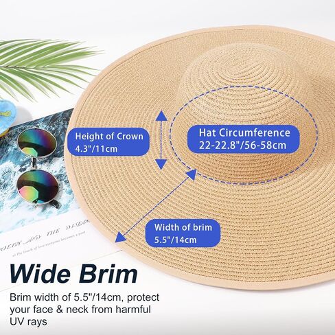 AQOKKA Sun Hats for Women Big Straw Wide Brim Summer Beach Hat Floppy Foldable Roll up Cap for Outdoor UPF 50+ in Kuwait