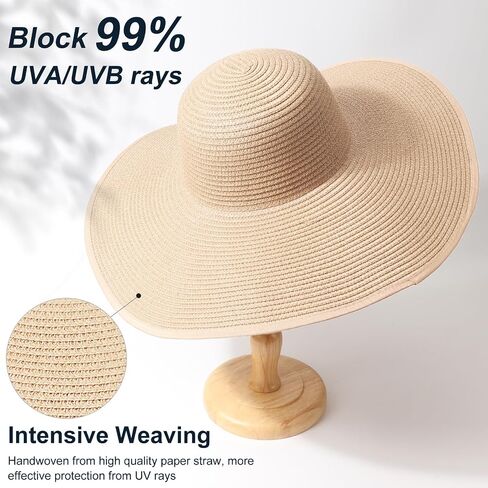 AQOKKA Sun Hats for Women Big Straw Wide Brim Summer Beach Hat Floppy Foldable Roll up Cap for Outdoor UPF 50+ in Kuwait