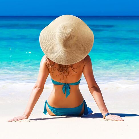 AQOKKA Sun Hats for Women Big Straw Wide Brim Summer Beach Hat Floppy Foldable Roll up Cap for Outdoor UPF 50+ in Kuwait
