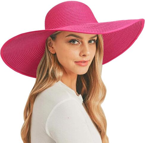 AQOKKA Sun Hats for Women Big Straw Wide Brim Summer Beach Hat Floppy Foldable Roll up Cap for Outdoor UPF 50+ in Kuwait