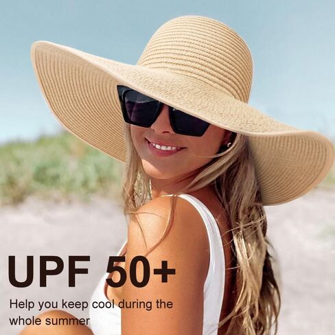 AQOKKA Sun Hats for Women Big Straw Wide Brim Summer Beach Hat Floppy Foldable Roll up Cap for Outdoor UPF 50+ in Kuwait