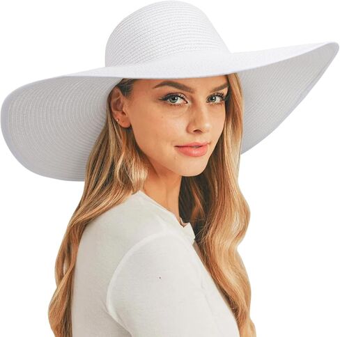 AQOKKA Sun Hats for Women Big Straw Wide Brim Summer Beach Hat Floppy Foldable Roll up Cap for Outdoor UPF 50+ in Kuwait