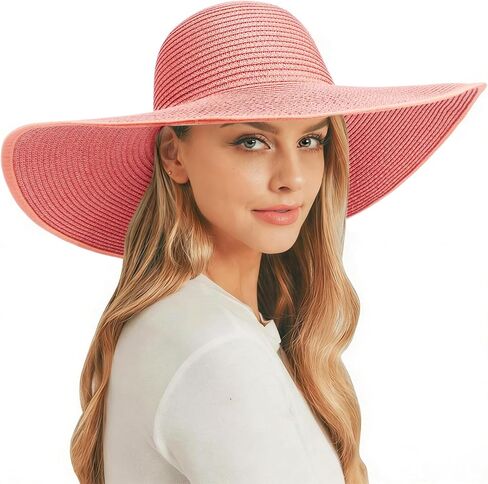 AQOKKA Sun Hats for Women Big Straw Wide Brim Summer Beach Hat Floppy Foldable Roll up Cap for Outdoor UPF 50+ in Kuwait