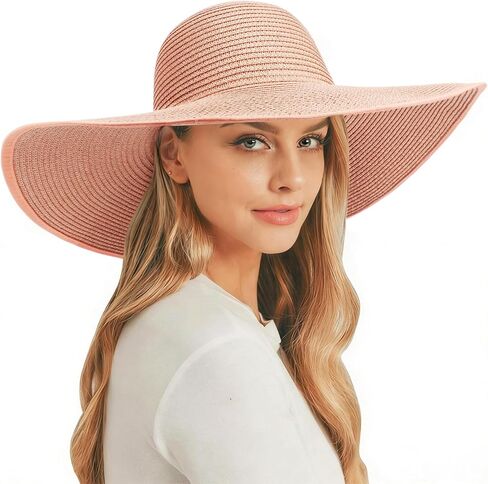 AQOKKA Sun Hats for Women Big Straw Wide Brim Summer Beach Hat Floppy Foldable Roll up Cap for Outdoor UPF 50+ in Kuwait