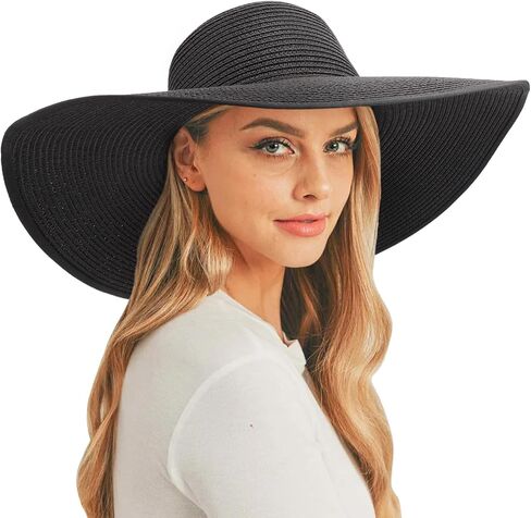 AQOKKA Sun Hats for Women Big Straw Wide Brim Summer Beach Hat Floppy Foldable Roll up Cap for Outdoor UPF 50+ in Kuwait