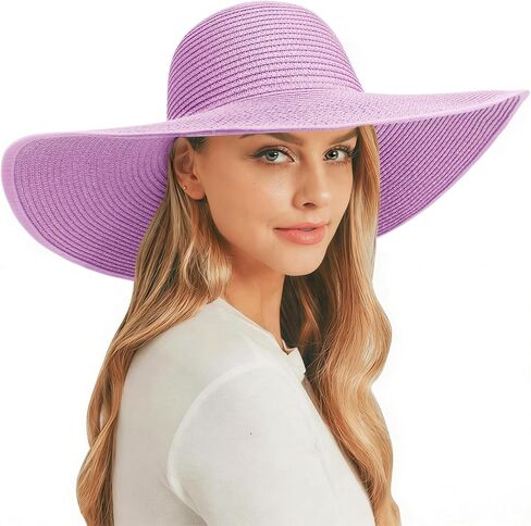 AQOKKA Sun Hats for Women Big Straw Wide Brim Summer Beach Hat Floppy Foldable Roll up Cap for Outdoor UPF 50+ in Kuwait