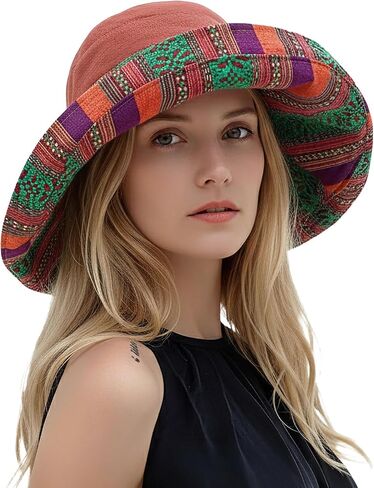 Wide Brim Sun Hat for Women Reversible Beach Hats Metal Wired Edge Gardening Hats, UPF 50+ Bucket Summer Hat in Saudi Arabia