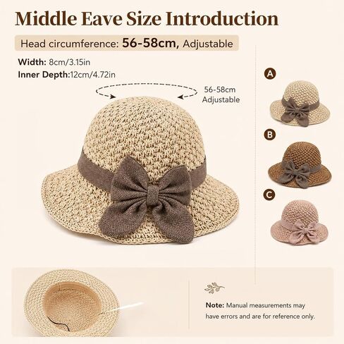 Elegant Woven Straw Sun Hat with Bow,Summer Beach Sun Straw Hats for Women,Wide Brim Packable Travel Bucket Hats,Summer Hats in Kuwait