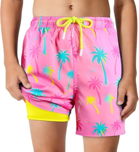 Boys Swim Trunks with Compression Liner Quick Dry Bathing Suit Swimwear for Kids 5-6 7-8 10-12 Years in Saudi Arabia