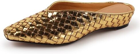 Woven Mules for Women Slip on Comfortabke Metallic Slides Ladies Trendy Square Toe Hidden Wedge Mules in Saudi Arabia