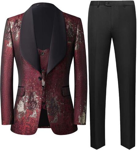 Mens Suits 3 Piece Graffiti Suit Single Breasted One Button Jackets Formal Dress Party Prom Tuxedo Suits Blazer Set in Kuwait