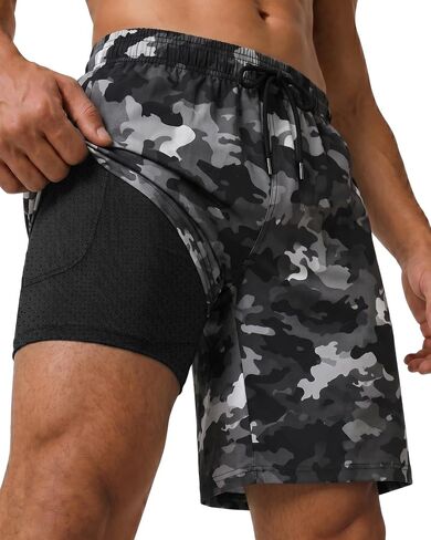 9 Inches Men Swim Trunks Hybrid Shorts with Compression Liner Quick Dry Breathable Zipper Pockets for Beach Pool Athletic in Saudi Arabia