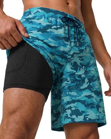 9 Inches Men Swim Trunks Hybrid Shorts with Compression Liner Quick Dry Breathable Zipper Pockets for Beach Pool Athletic in Saudi Arabia