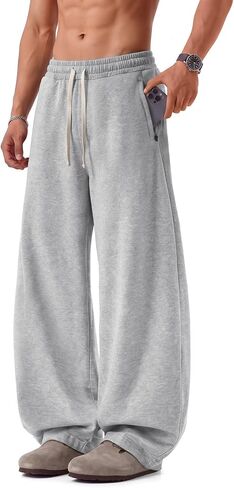 Baggy Barrel Sweatpants Men Zipper Pockets Lightweight Wide Leg Sweat Pants Open Bottom Loose Casual Gym No Wrinkle in Saudi Arabia