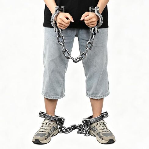 POTOTA Handcuffs Prop,Plastic Handcuffs and Leg Shackles with Chain Ankle Wrist Shackles Prisoner Costume,Halloween in Kuwait