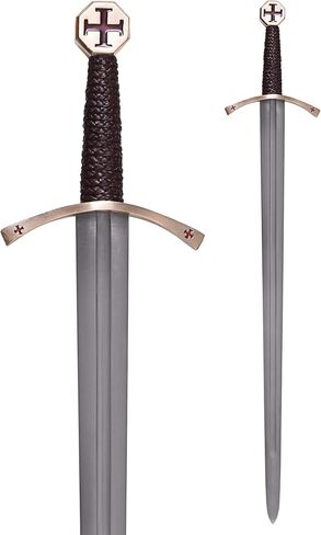 Battle-Merchant Templar Knight Sword with Red Cross – EN45 Carbon Steel Crusader Replica with Leather Scabbard for LARP, Cosplay & Display in Saudi Arabia
