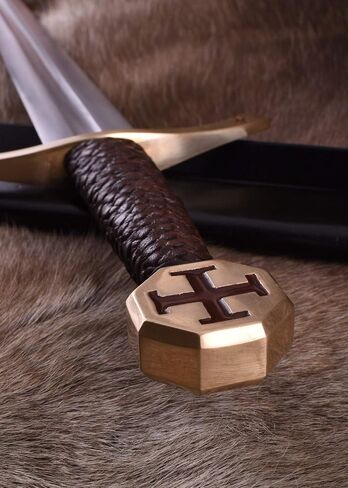 Battle-Merchant Templar Knight Sword with Red Cross – EN45 Carbon Steel Crusader Replica with Leather Scabbard for LARP, Cosplay & Display in Saudi Arabia