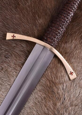 Battle-Merchant Templar Knight Sword with Red Cross – EN45 Carbon Steel Crusader Replica with Leather Scabbard for LARP, Cosplay & Display in Saudi Arabia